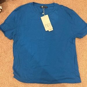 NWT Blue ZARA Short Sleeved Top Size M